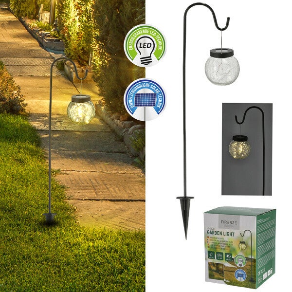 Solar tuinlamp 70cm stalen haak met kristalglas bol