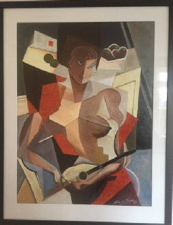 Titel: Verlegen Afmetingen werk: 44x59,  incl passe partout en lijst 57x73 Techniek: acryl op geschept papier Prijs: op aanvraag