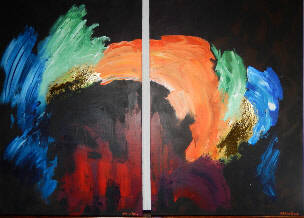 VERKOCHT: Titel: Sensation in black Afmetingen werk: 2luik 70x100 Techniek: Acryl op linnen met bladgoud Prijs: op aanvraag