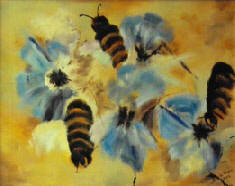 VERKOCHT: Titel: Flowers and Bees Afmetingen werk: 65x50 Afmetingen lijst: Techniek: Acryl op doek Prijs: op aanvraag