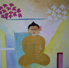 Titel: Impression of Birma Afmetingen werk: 90x90 Techniek: Acryl op doek Prijs: op aanvraag