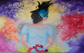 Titel: Beautiful Carnival Incl lijst. Afmetingen werk: 135*115 Techniek: Acryl op linnen  Prijs: op aanvraag