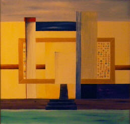 Titel: The city Afmetingen werk: 100x100 Afmetingen lijst: 105x105 Techniek: Acryl op doek Prijs: op aanvraag