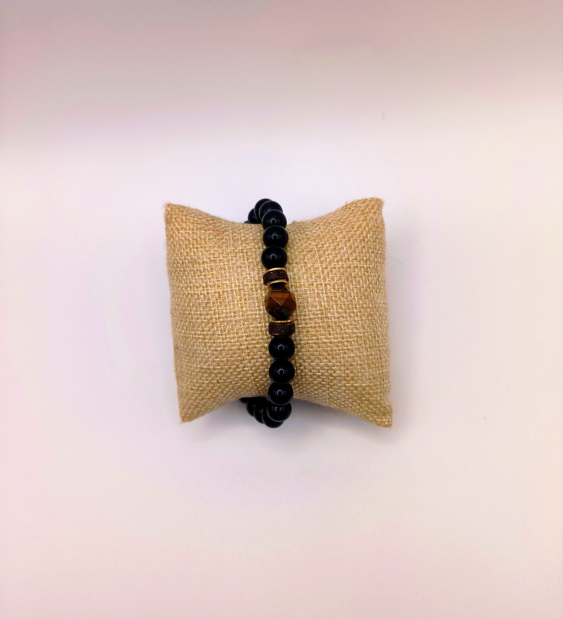 Bracelet Ring Doré Onyx, Bois, oeil de tigre