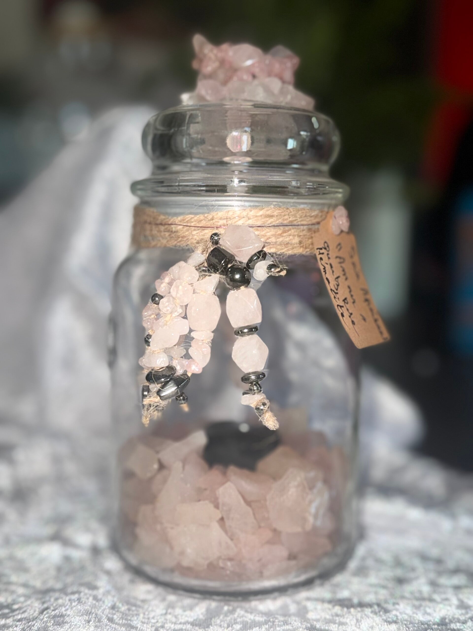 Jarre de Quartz rose et Hématite