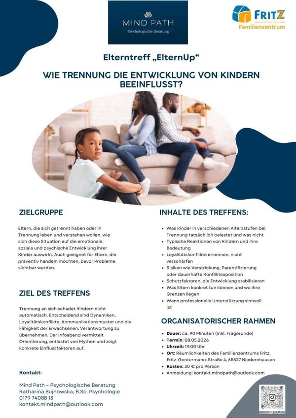Elterntreff „ElternUp“  Wie Trennung die Entwicklung von Kindern beeinflusst?  08.05.2026