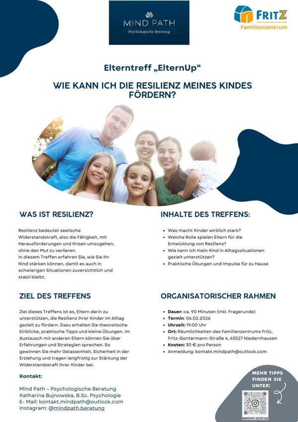 Elterntreff „ElternUp“  Wie kann ich die Resilienz meines Kindes fördern?  06.02.2026