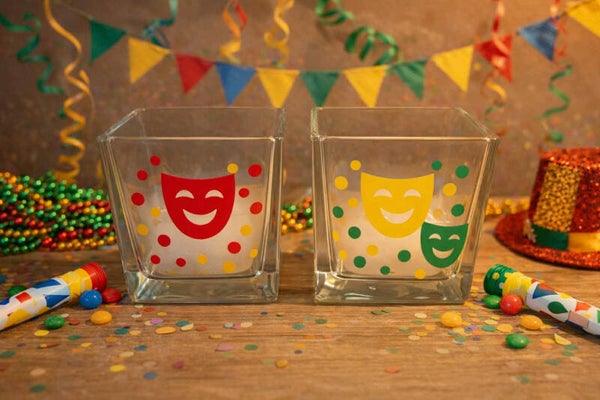 Carnavals decoratieglaasjes - Sfeervol & uniek (5x5x5 cm) - per stuk
