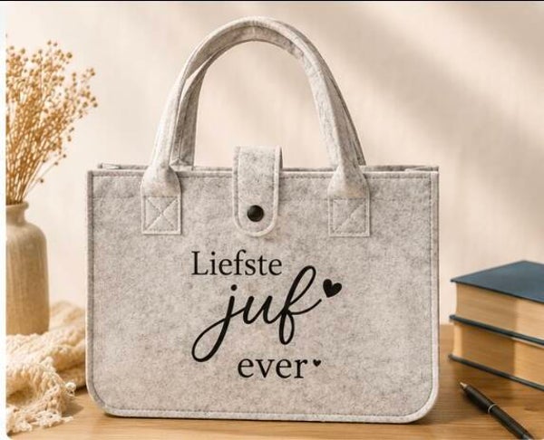 Gepersonaliseerde vilten tasje - zwart of grijs