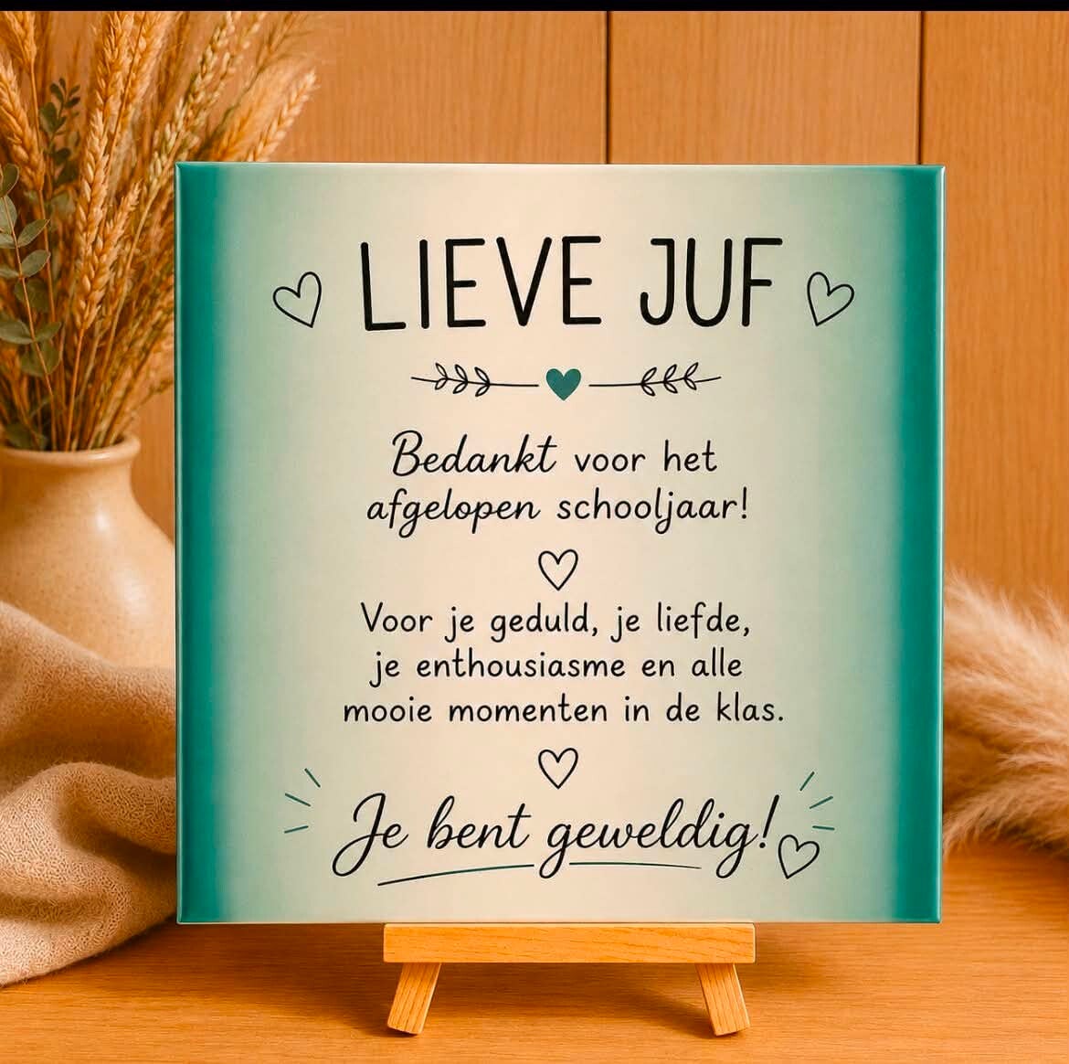 Gepersonaliseerd tegeltje 15x15 cm met houten ezeltje