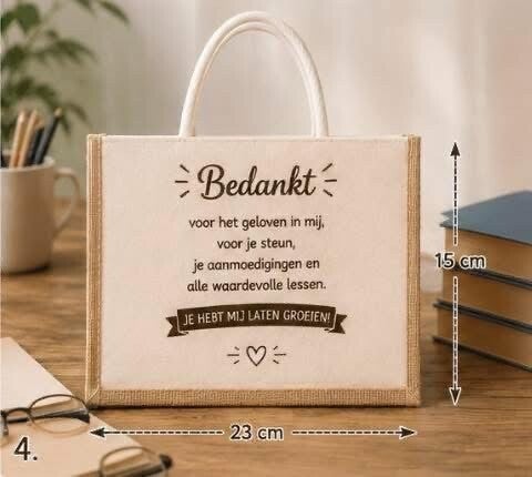 Gepersonaliseerde jute tote bag met tekst naar keuze - 23x15 cm