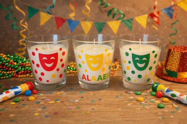 Gepersonaliseerde geurkaarsjes voor carnaval- set van 3 stuks