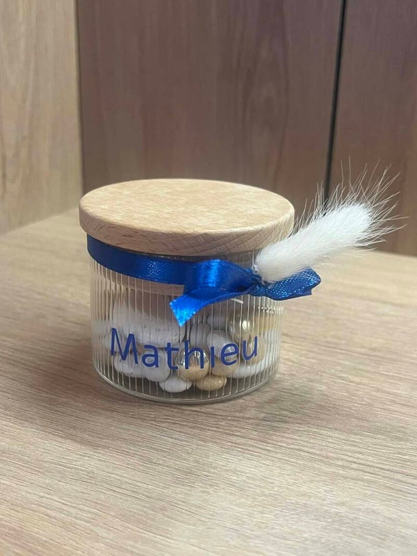 Potje met geribbelde binnenzijde en houten deksel - 6x6x5,5 cm