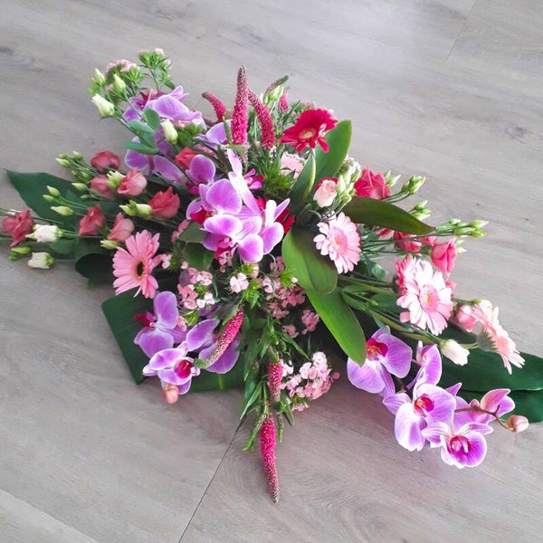 Rouwarrangement langwerpig (Roze)