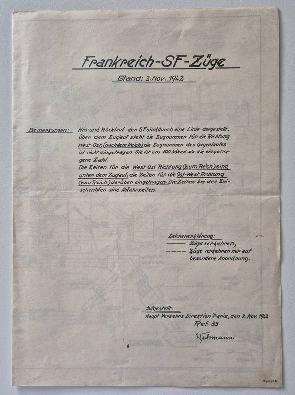 German military railway timetable for military trains in France (1942)