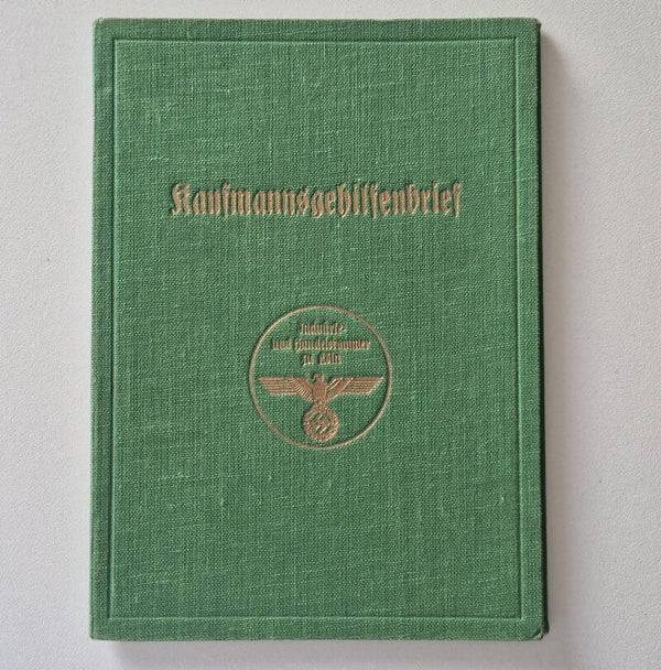 Certificate of Commercial Apprenticeship issued by the Chamber of Commerce in Cologne. ('Kaufmannsgehilfenbrief'  from 1939).