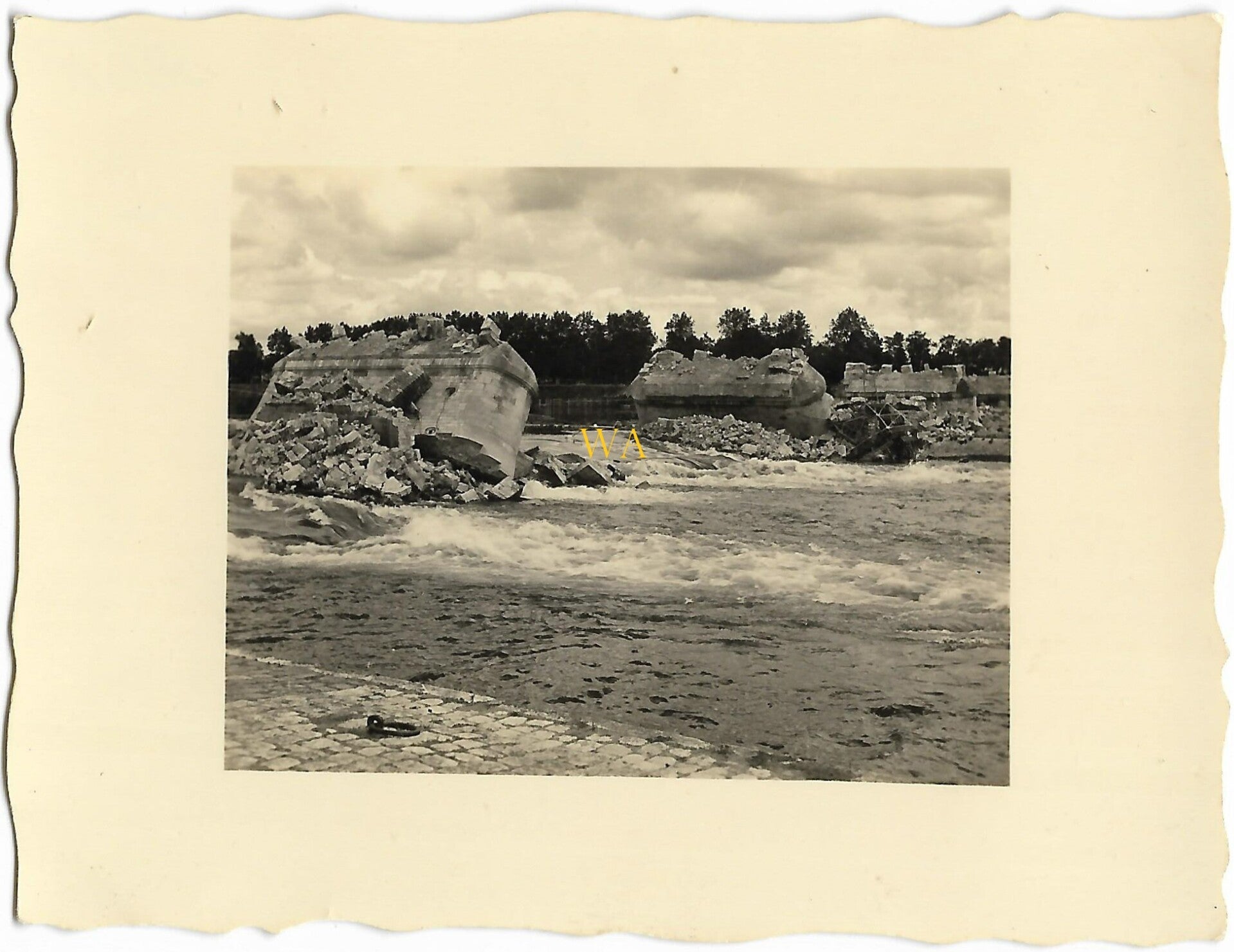 Destroyed bridge over the Loire in France
