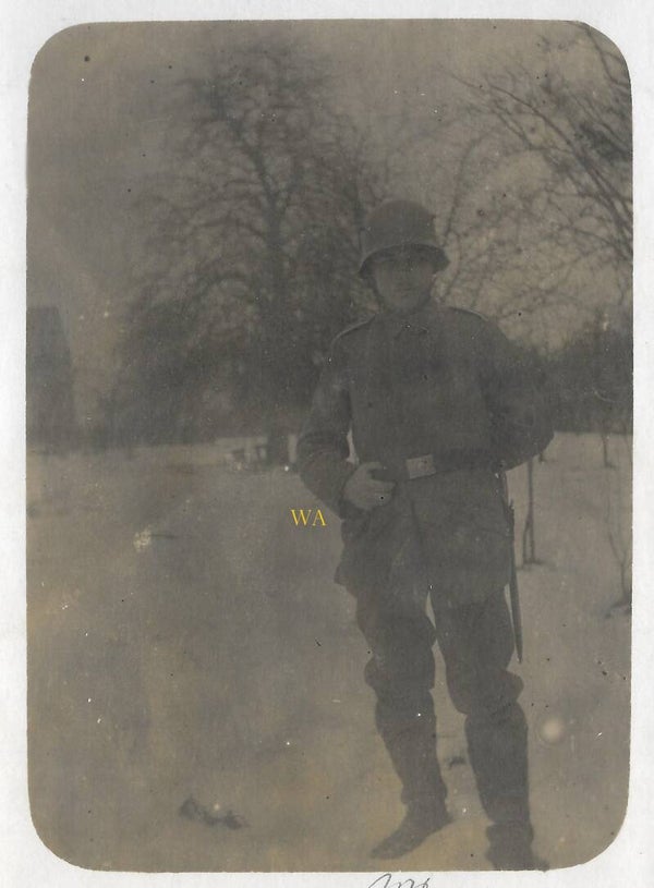 Photo card of a German soldier with M16 steel helmet and bayonet!