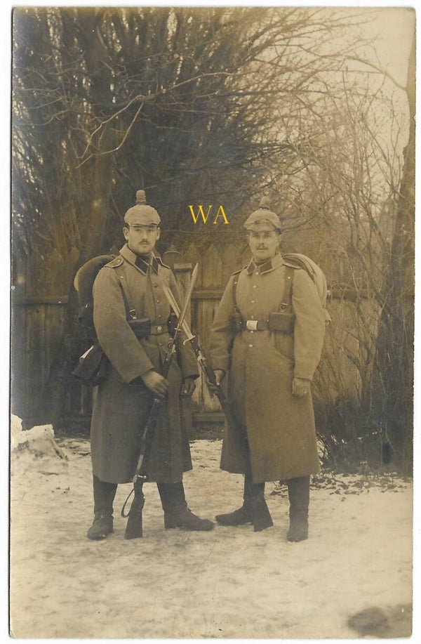 2 Prussian soldiers with Pickelhaubes and full equipment - 1915