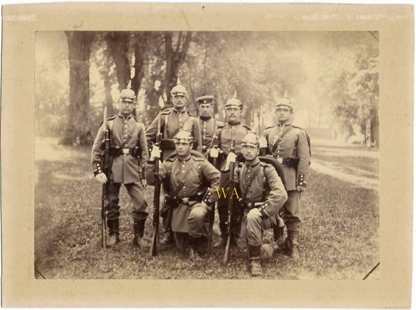 Fine photo on cardboard of a group of German ‘Pickelhaubes’