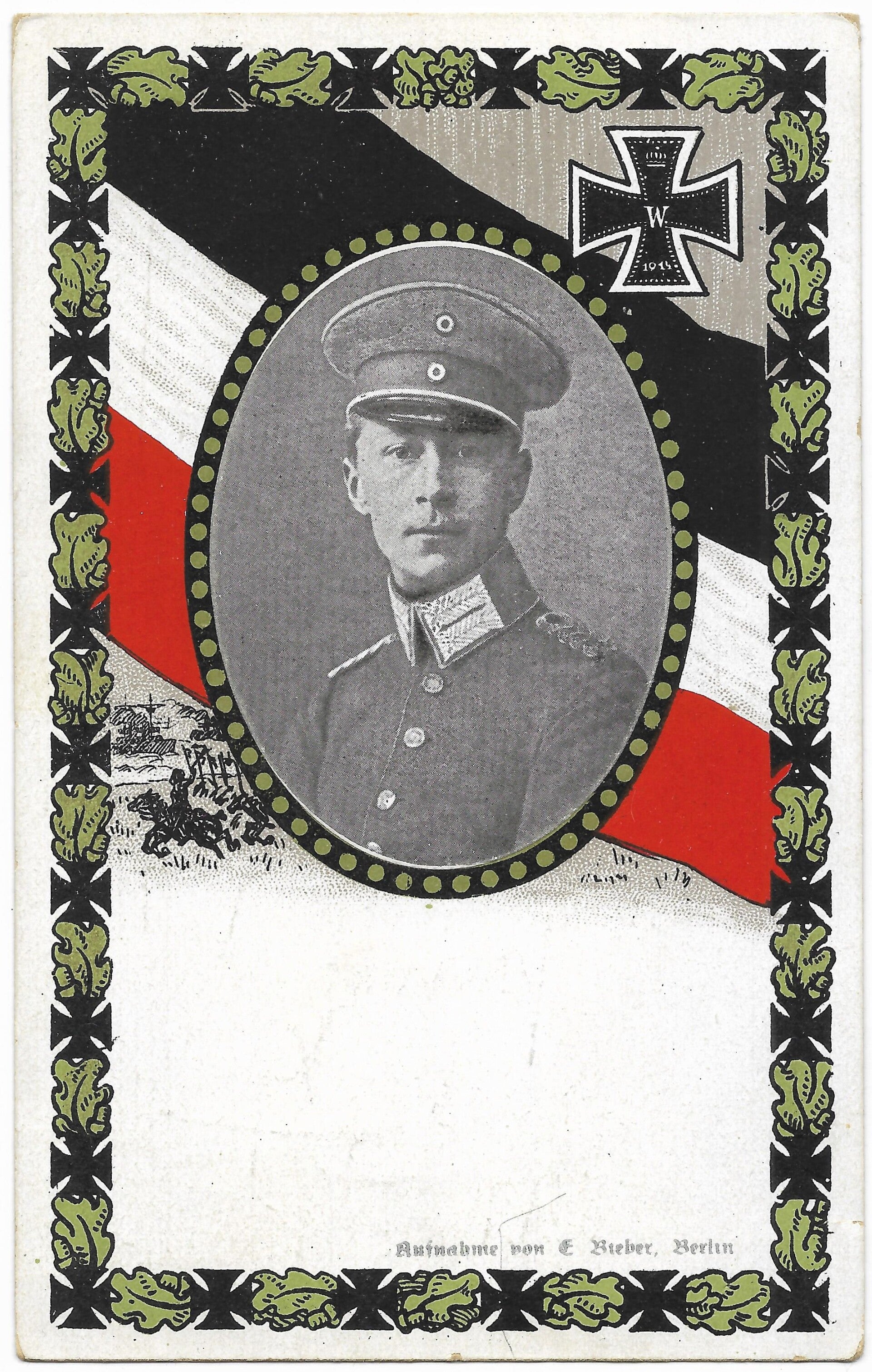 Very nice ‘Kriegspotskarte’ with patriotic flag and iron cross.