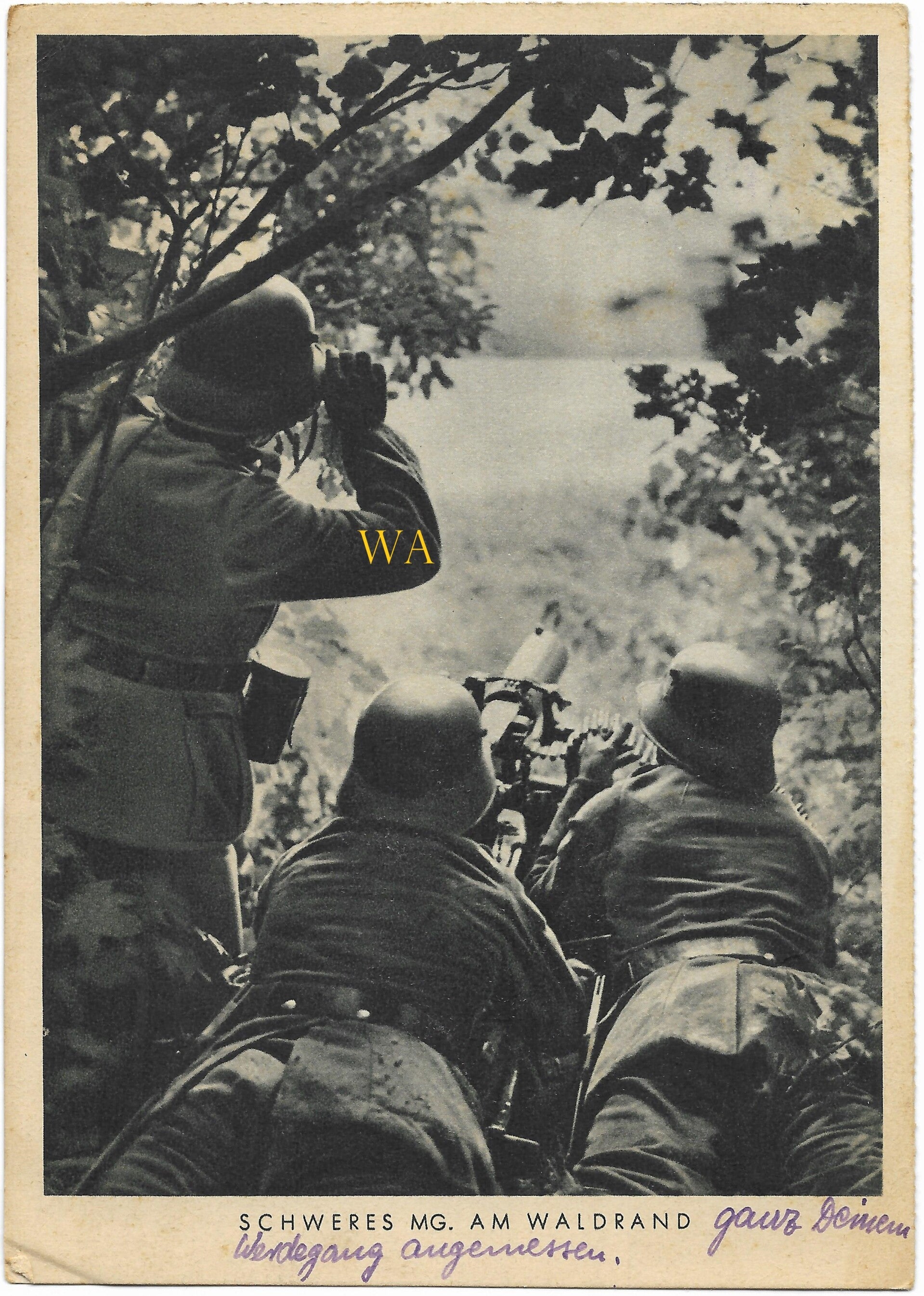 Postcard: 'Schweres MG. Am Waldrand'. Kompanie Infanterie Ersatzbataillon 456 Wesel am Rhein