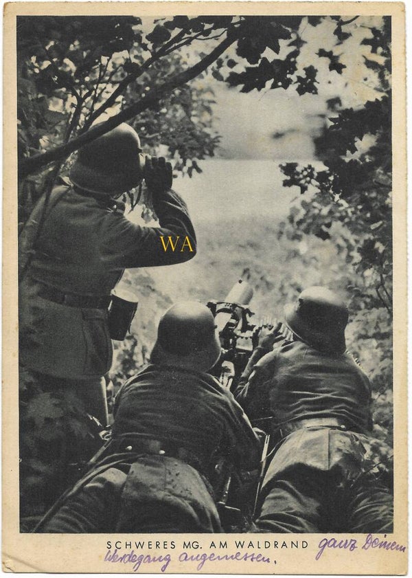 Postcard: 'Schweres MG. Am Waldrand'. Kompanie Infanterie Ersatzbataillon 456 Wesel am Rhein