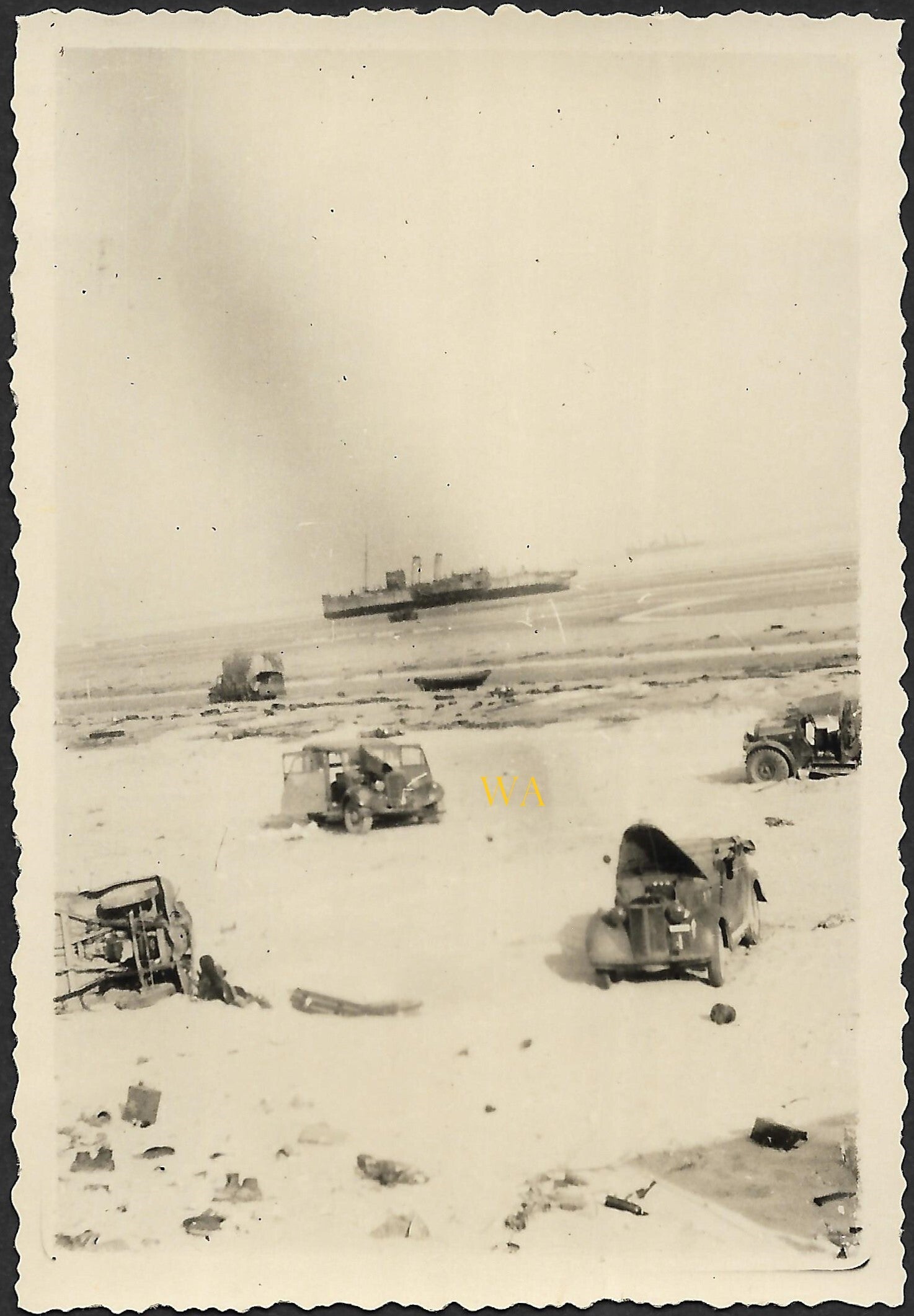 Complete destruction on the beach at De Panne in Belgium, May 1940.