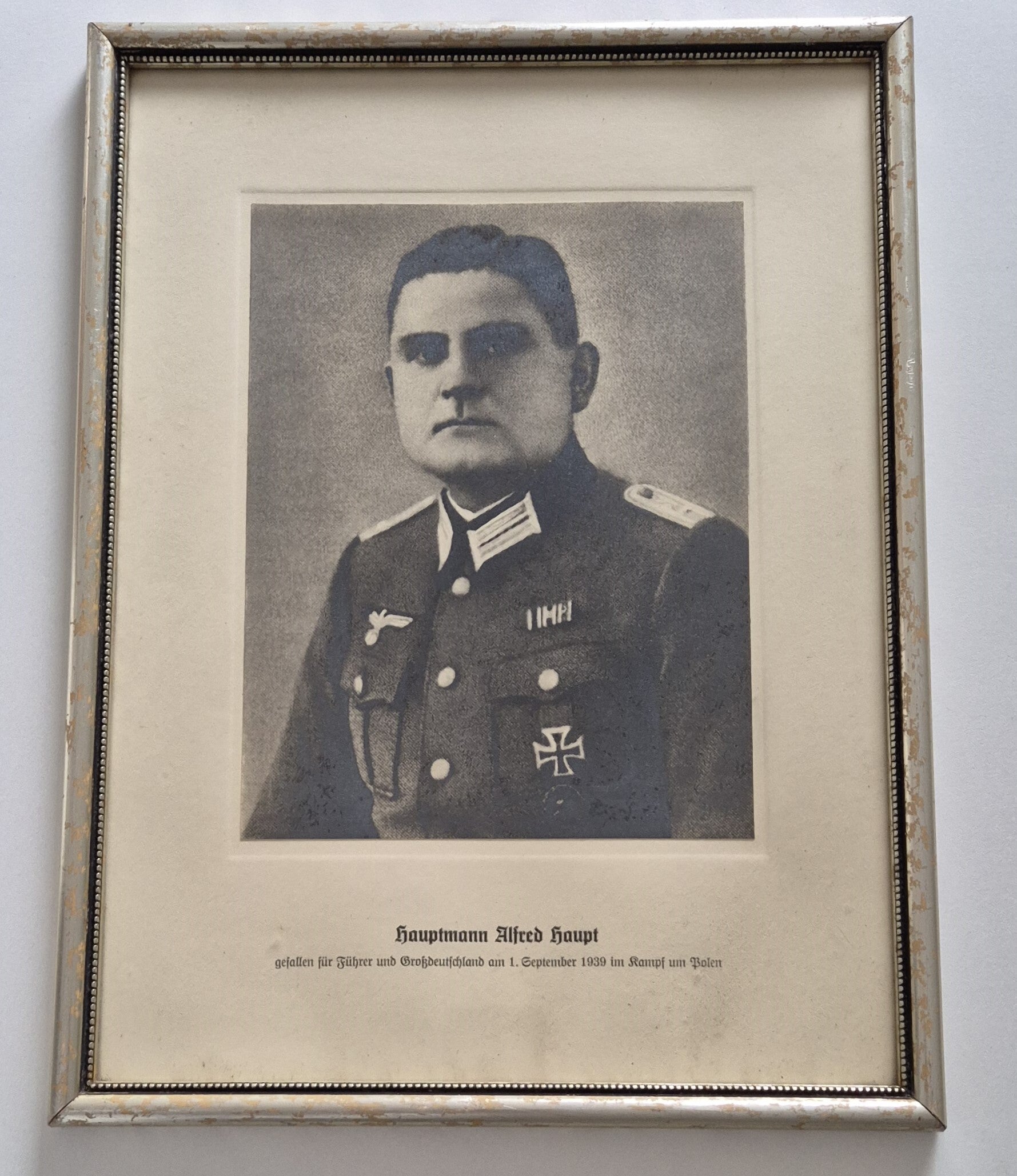 Photograph in a frame of a Hauptman who died on 1 September 1939 in Poland (one of the first victims of World War II!).