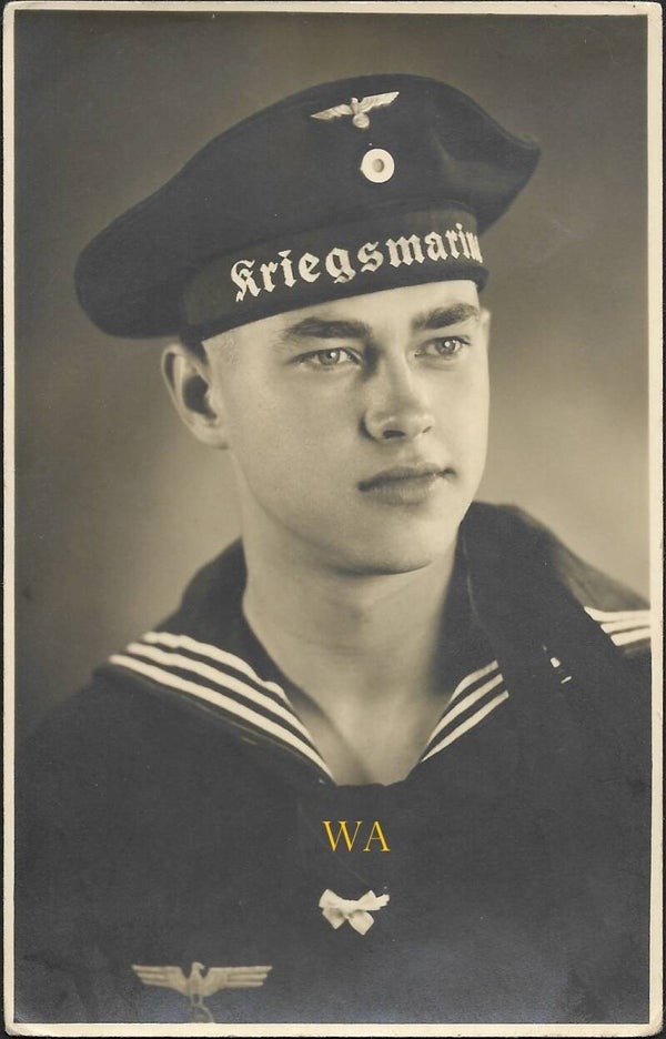 Studio portrait of a Kriegsmarine sailor who died at sea in a U-boat in late 1940 (Holland print).