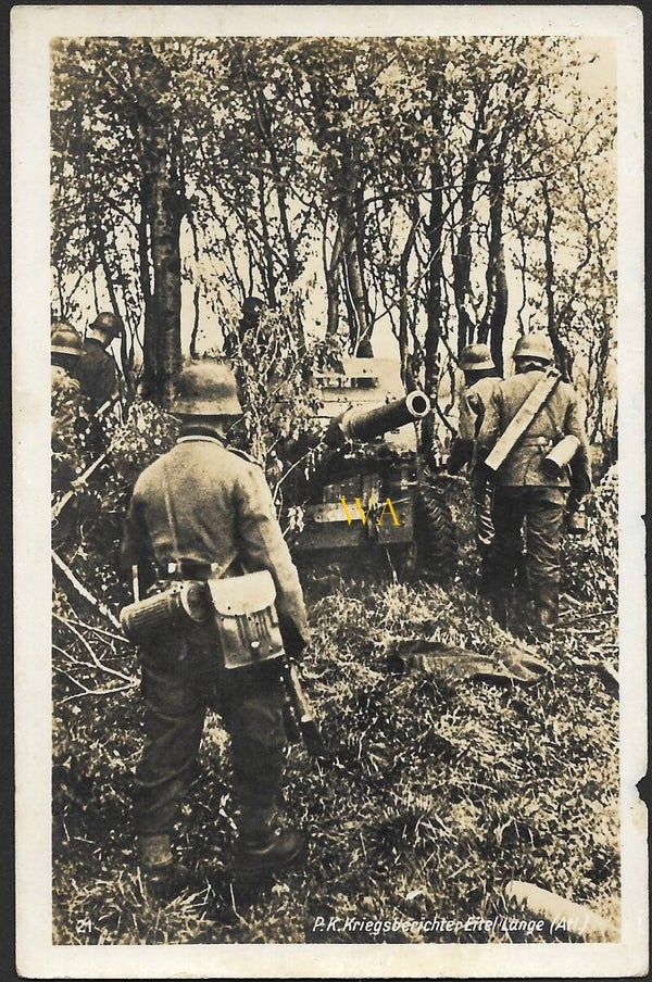 Postcard: “Well-camouflaged gun emplacement”