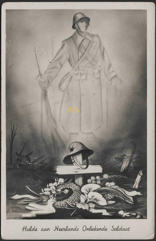 Dutch postcard from Rhenen to Woerden: “Hulde aan Neerlands Onbekende Soldaat”