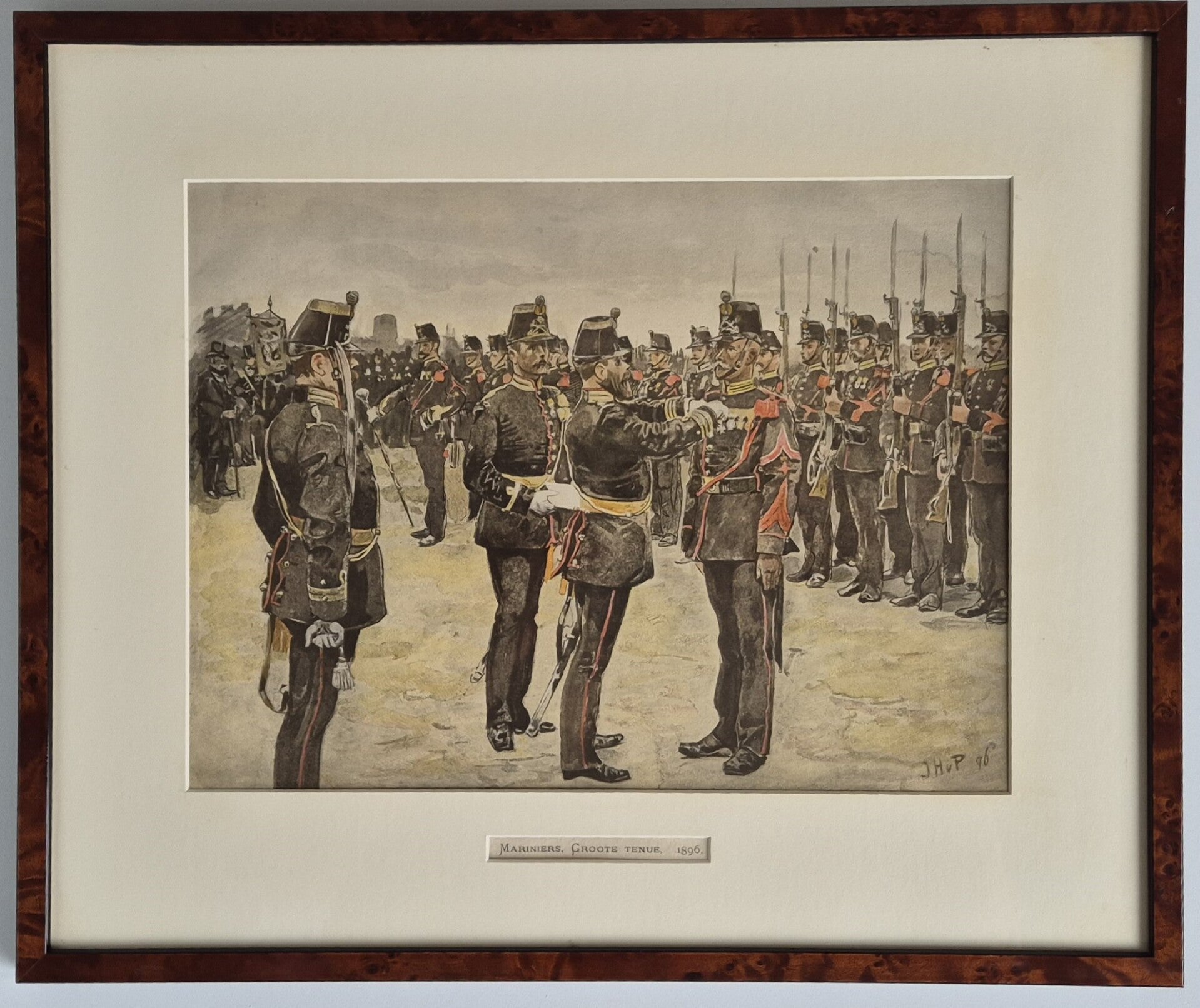 Framed Dutch “Mariniers - Groot tenue 1896”. By Jan Hoynck van Papendrecht