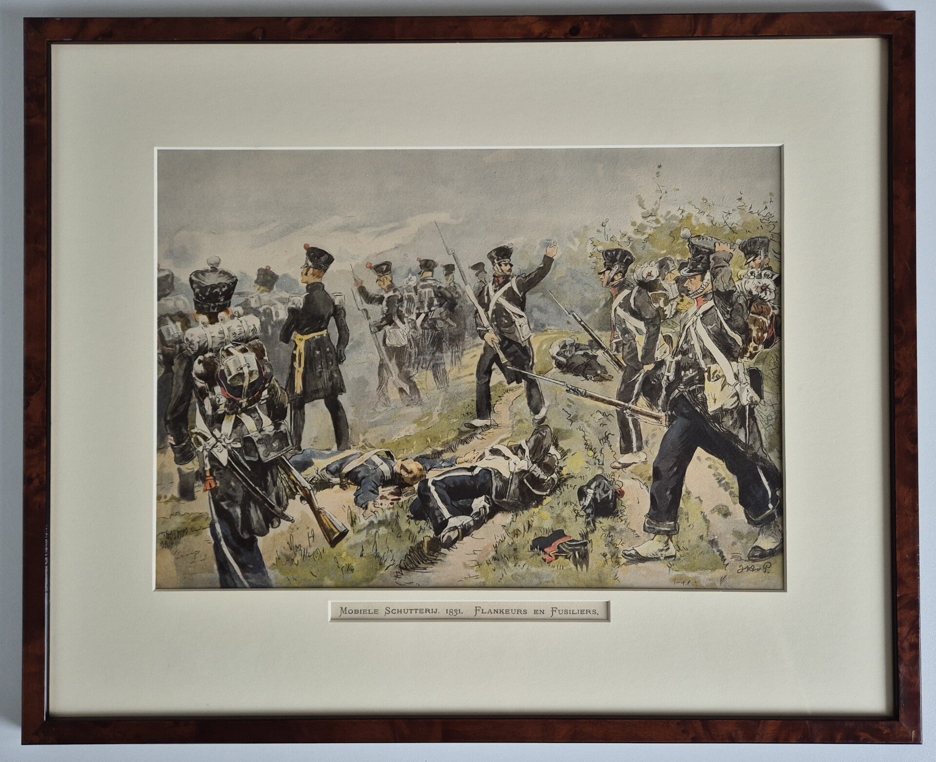 Framed Dutch “Mobiele Schutterij 1831 - Flankeurs en Fusiliers”. By Jan Hoynck van Papendrecht