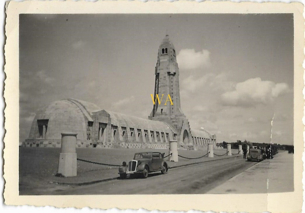 German soldiers and staff cars at the Ossuaire de Douaumont in Verdun