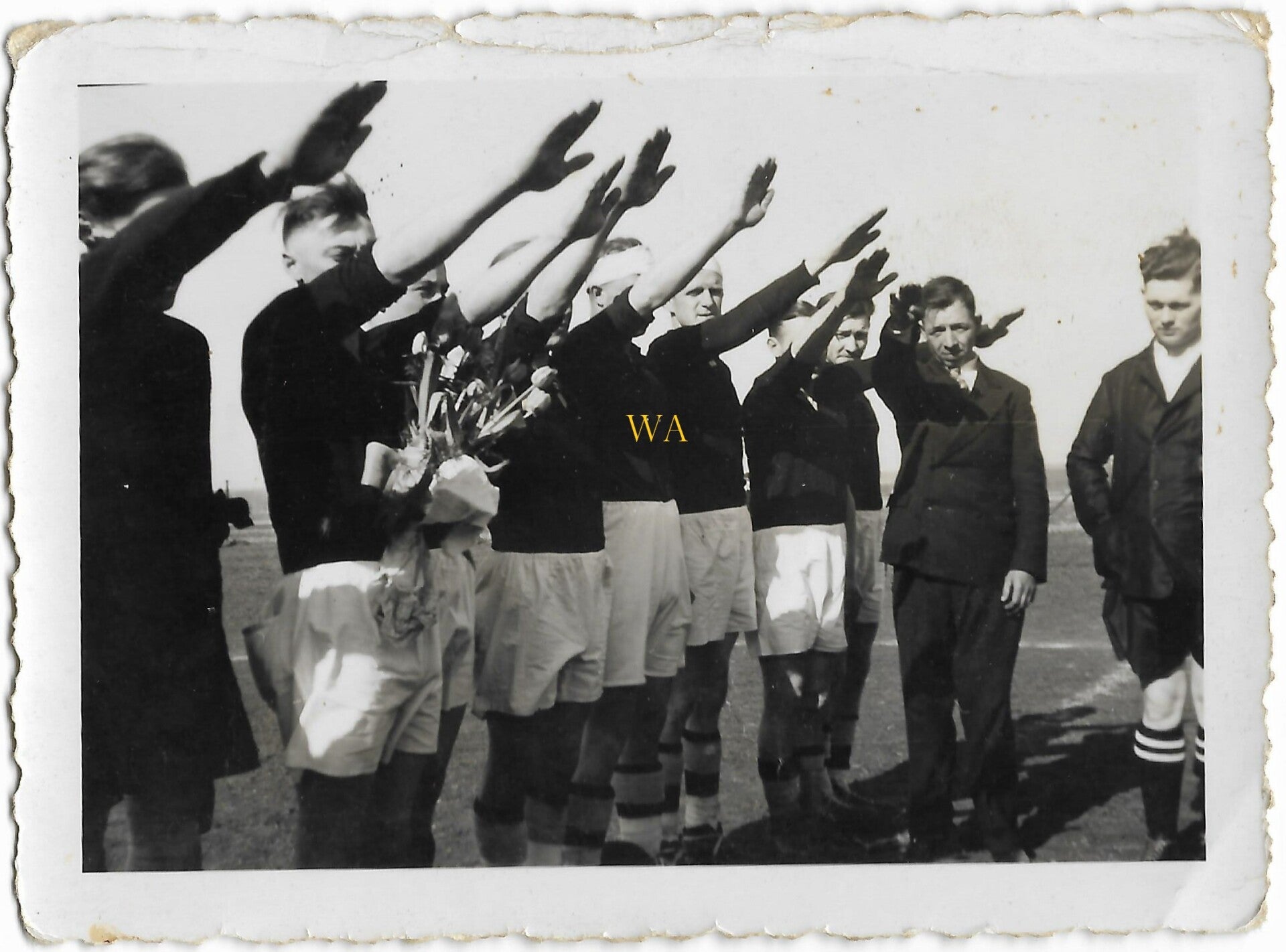 German football team salutes before the start of the match
