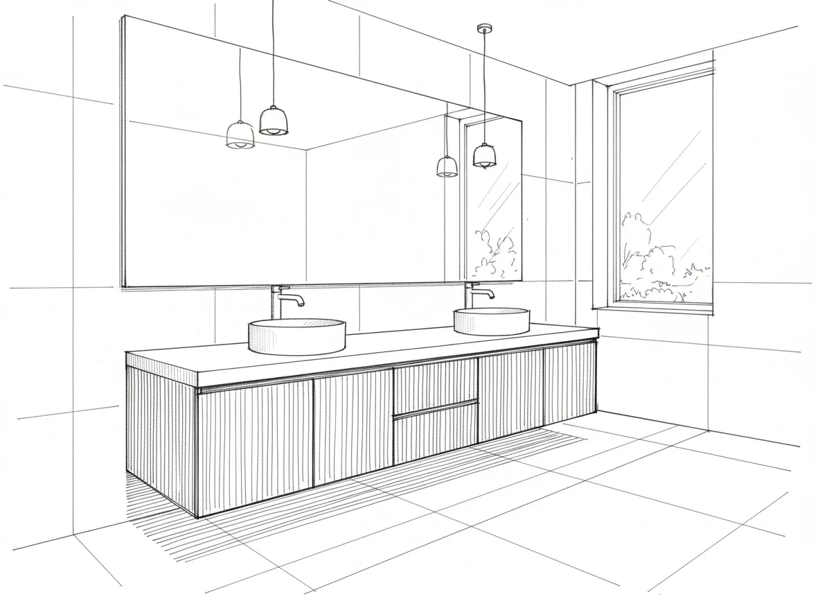 schets van badkamermeubel op maat