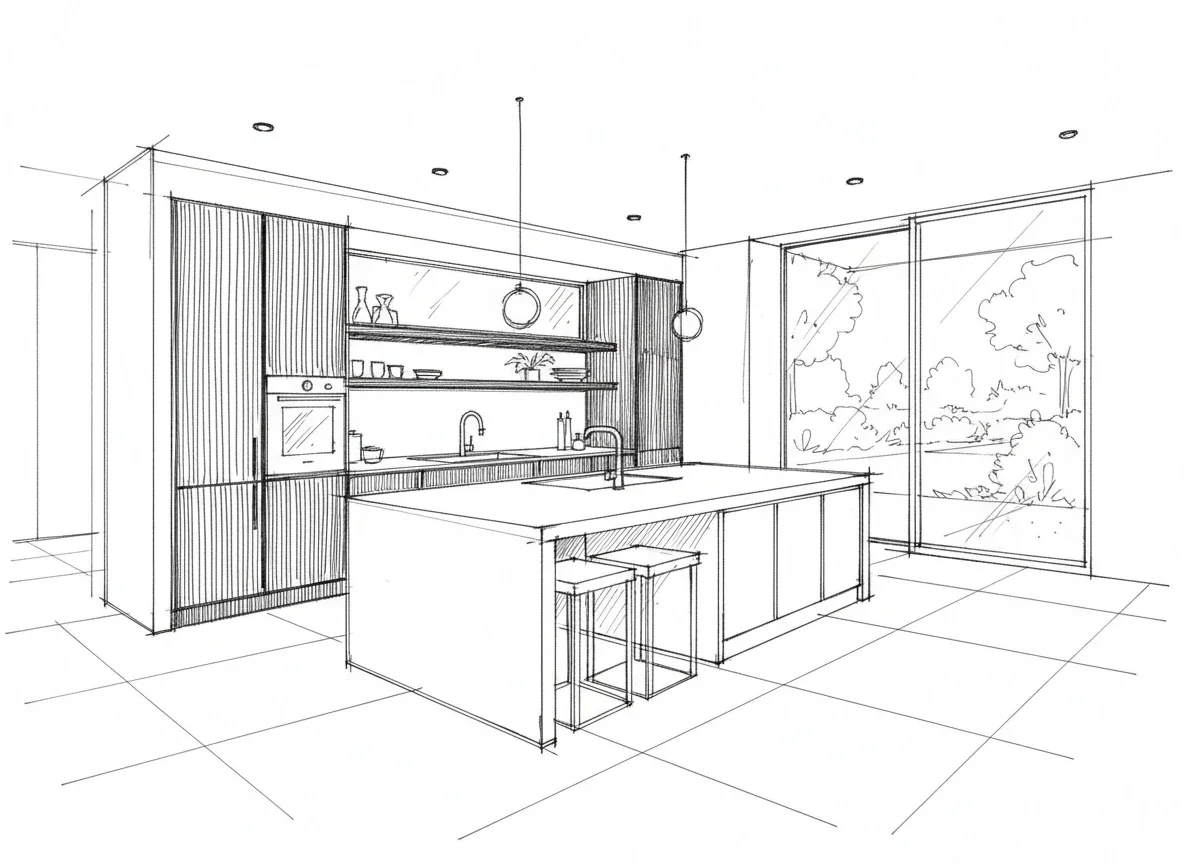 schets van keuken op maat