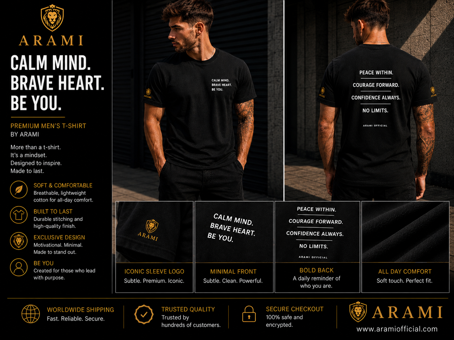 mens CALM MIND. BRAVE HEART. BE YOU. MEN’S T-SHIRT