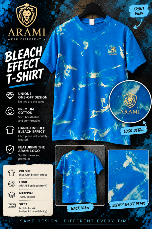 Mens Blue One-Off Bleach Effect T-Shirt