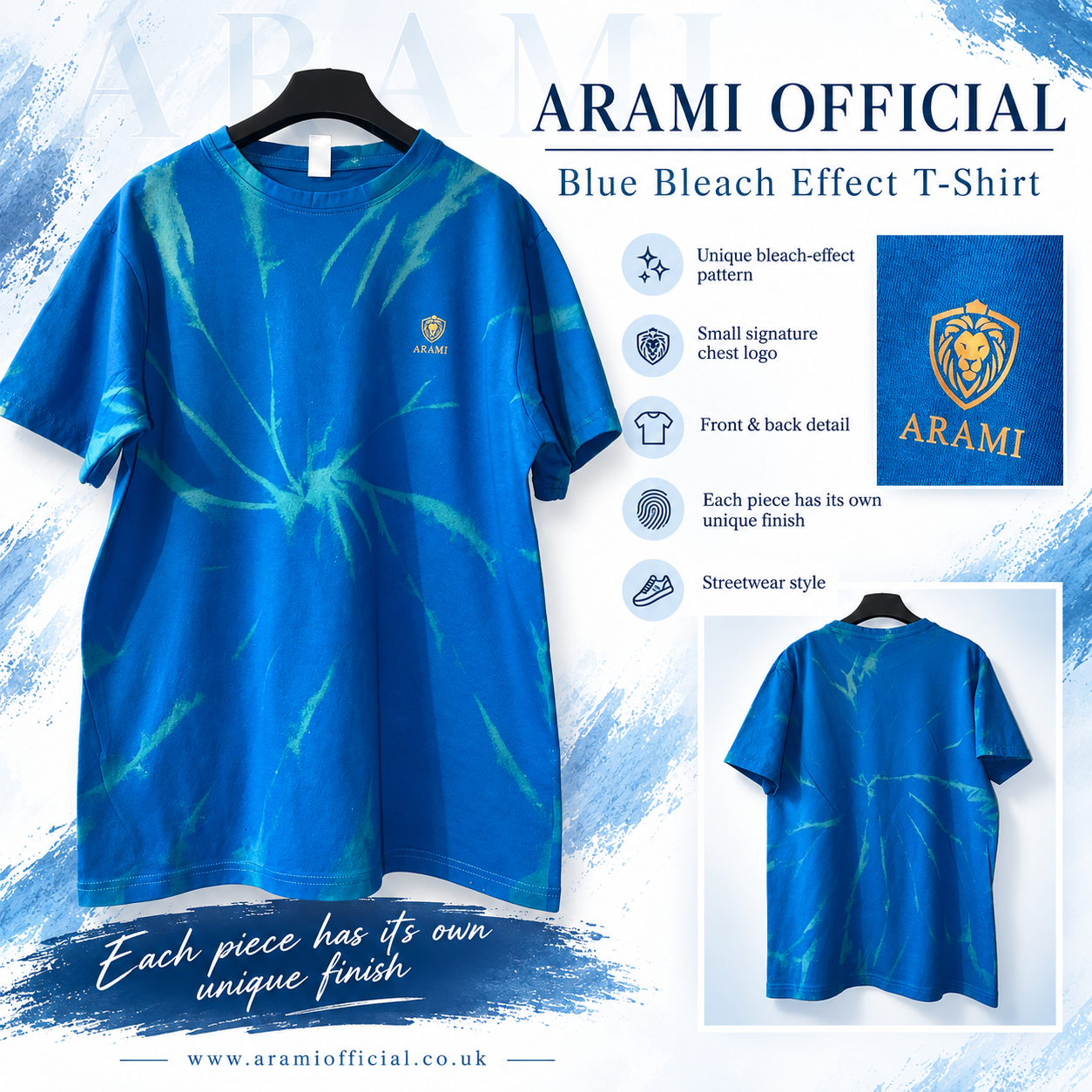 Mens Blue Abstract Bleach Effect T-Shirt