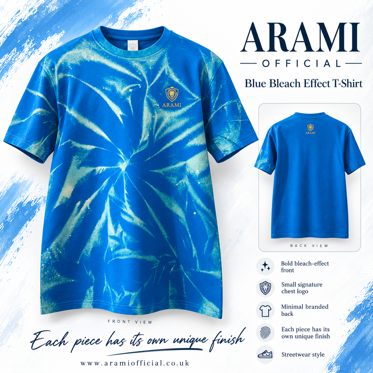 Mens Blue Burst Bleach Effect T-Shirt
