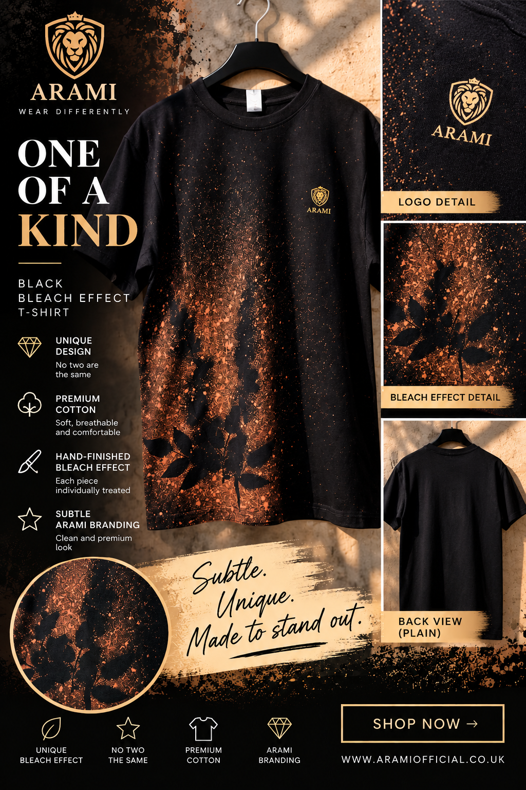 Mens One of a Kind – Black Bleach Effect T-Shirt