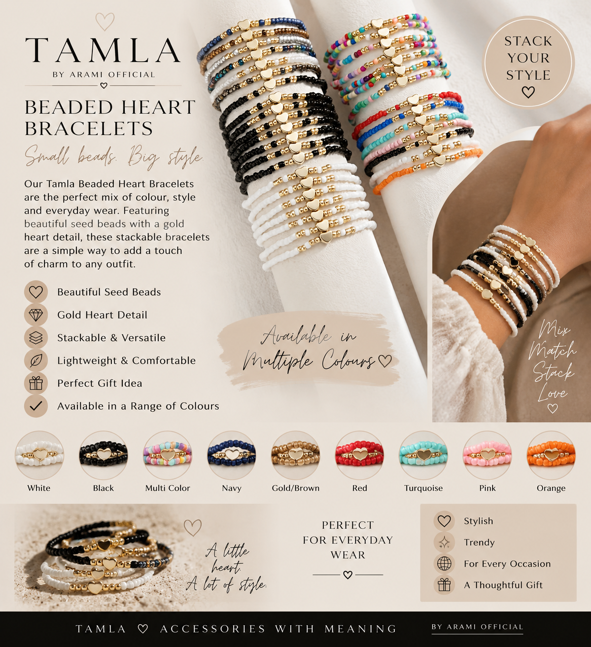 Tamla Beaded Heart Bracelet