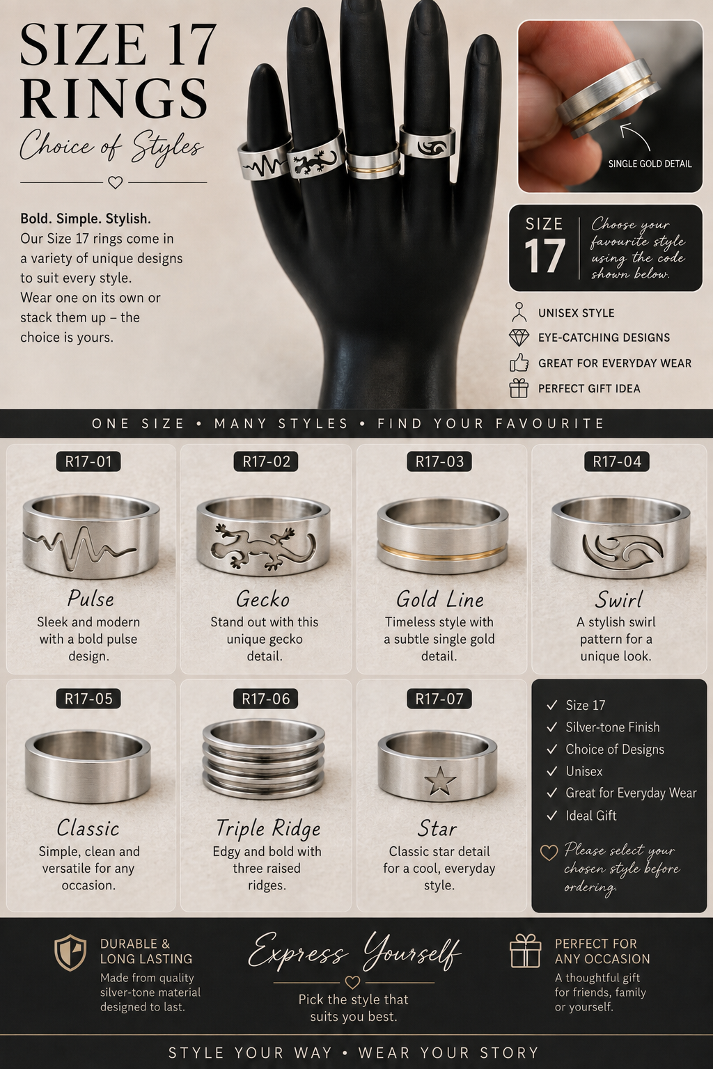 Tamla size 17 rings
