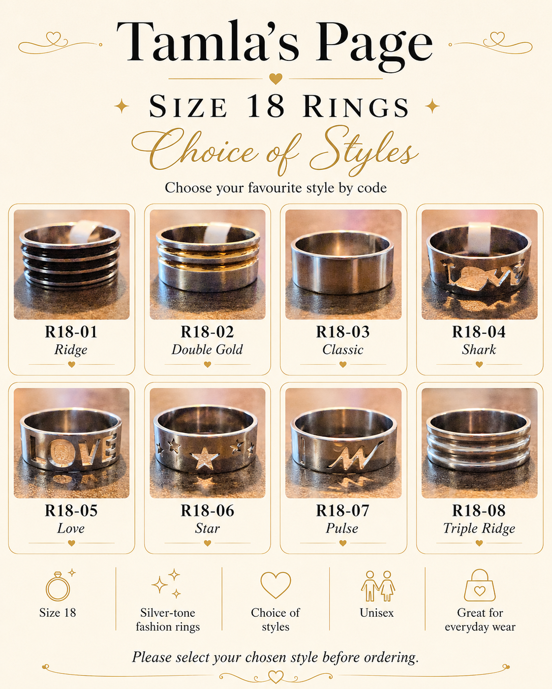 Tamla size 18 rings
