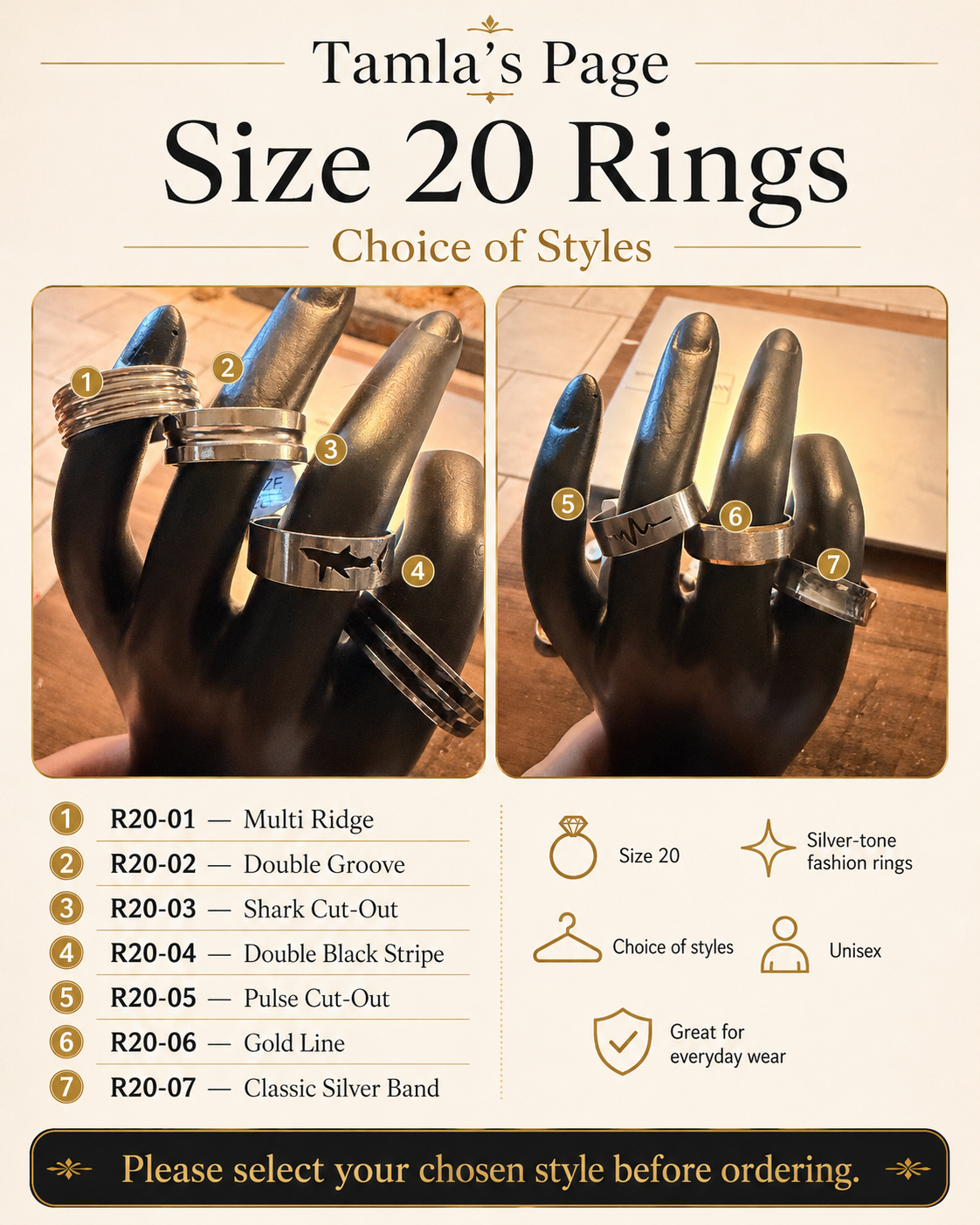 Tamla Size 20 Silver-Tone Fashion Rings