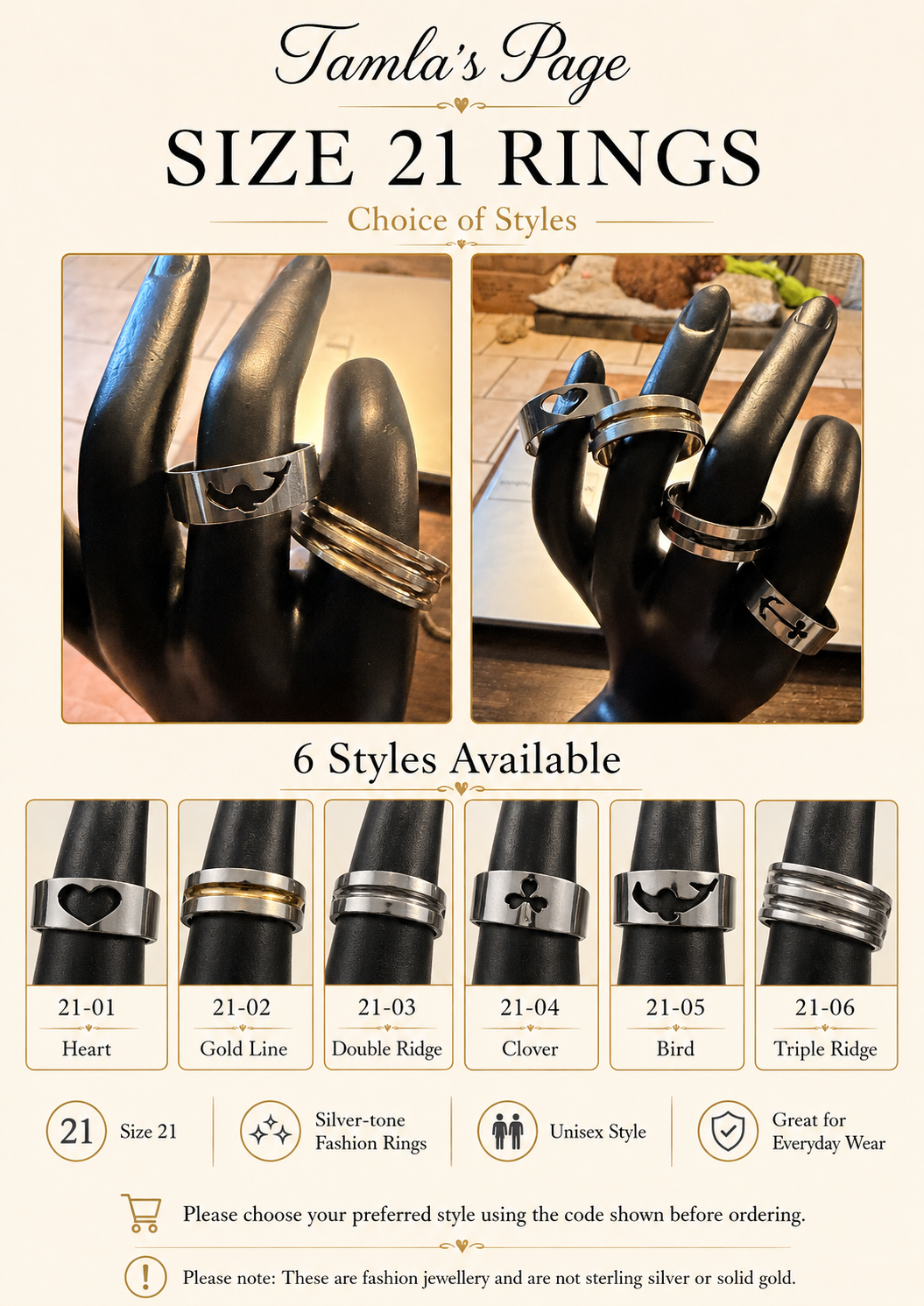Tamla Size 21 Silver-Tone Fashion Rings