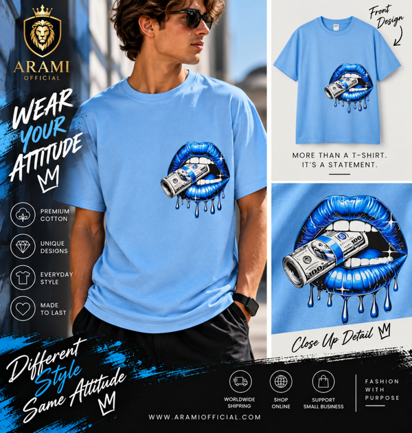 childrens Blue Money Lips Graphic T-Shirt - child