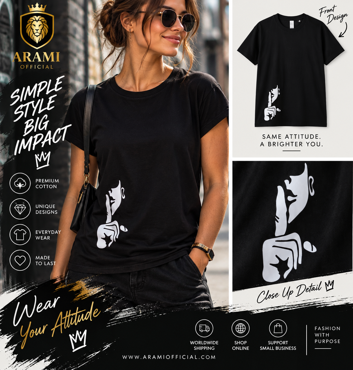 womens Minimalist Face Graphic Women’s T-Shirt – Black